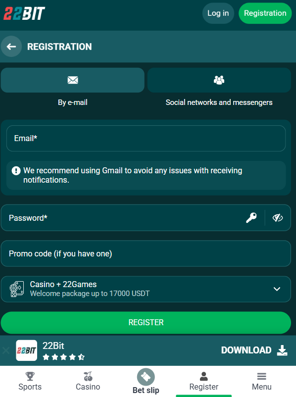 Registration at 22Bit for Bangladesh Players